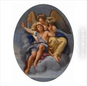 Un Ange Accueillant Un Jeune Homme Dans Les Cieux by Cirlce Of Filippo Lauri