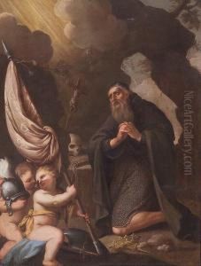 St. Louis In Prayer With Putti Bearing His Staff