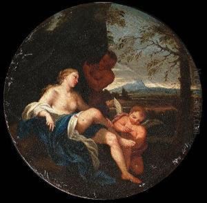 Venus And Cupid Surprised By A Satyr by Cirlce Of Filippo Lauri