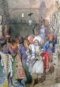 Vendors in the Covered Bazaar, Istanbul, 1851 by Amadeo Preziosi