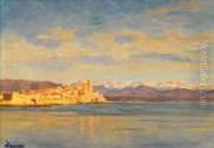 Village En Bord De Mer Huile Sur Toilesignee En Bas A Gauche 36 by Louis Alphonse Abel Lauvray