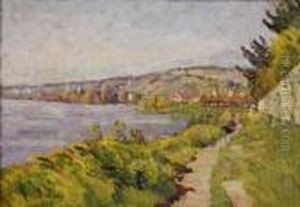 La Seine Pres De Vetheuil Huile Sur Toile Signee En Bas A Gauche by Louis Alphonse Abel Lauvray