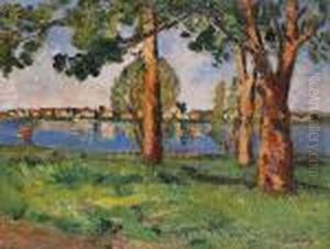 Village En Bord De Seine by Louis Alphonse Abel Lauvray