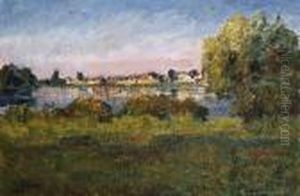 Village En Bord De Seine Pres De Vetheuil by Louis Alphonse Abel Lauvray