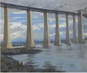 Kite Balloon And Grand Fleet In The Distance, The Piers, Forthbridge
