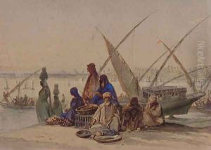 On the Banks of the Nile, Cairo by Amadeo Preziosi