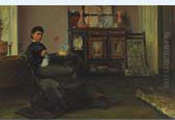 A Lady Sewing In A Parlour (jane Lavery?) - view 1
