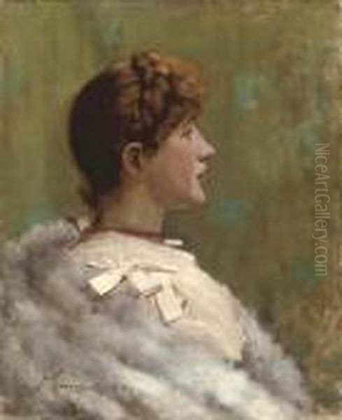Portrait Of A Girl With Fur Wrap, Seated In Profile - view 1