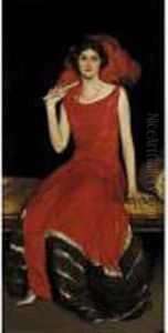 Lady In Red (portrait Of Constance Bridges) by John Lavery