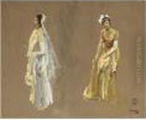 Miss Pike And Miss Pilkington: Studies For Their Majesties' Court, Buckingham Palace by John Lavery