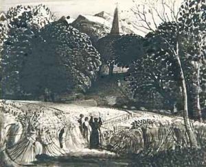 Cornfield and Church by Moonlight