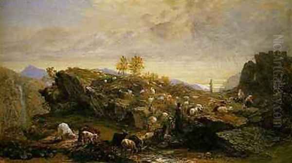 Rustics with Sheep and Goats in a Rocky Landscape - view 1