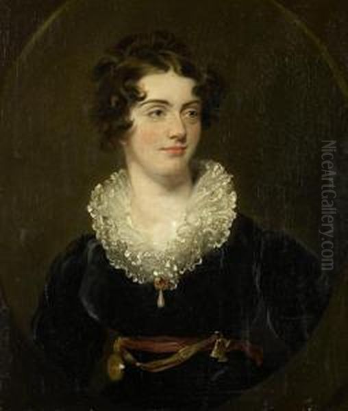 Portrait Of Maria Woodgate, 
Bust-length, In A Black Dress With A White Lace Collar, Within A Painted
 Oval - view 1