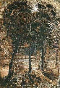 A moonlit scene with a winding river, 1827 by Samuel Palmer