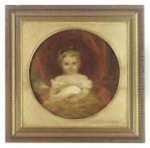 Portrait Of A Young Girl, 
Three-quarter-length, In A White Dress, Before A Red Curtain, In A 
Feigned Oval