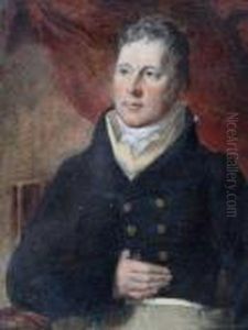 Portrait Of A Gentleman Wearing Dark Blue Jacket And White Stock Seated In A Chair by Sir Thomas Lawrence