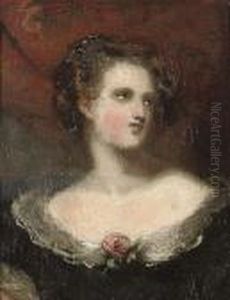 Portrait Of A Lady, Half-length, Wearing A Black Dress With Lace Trim