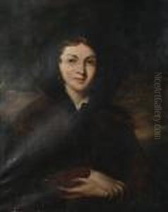 Portrait Of A Lady, Half-length, In A Black Mantel, Before A Landscape