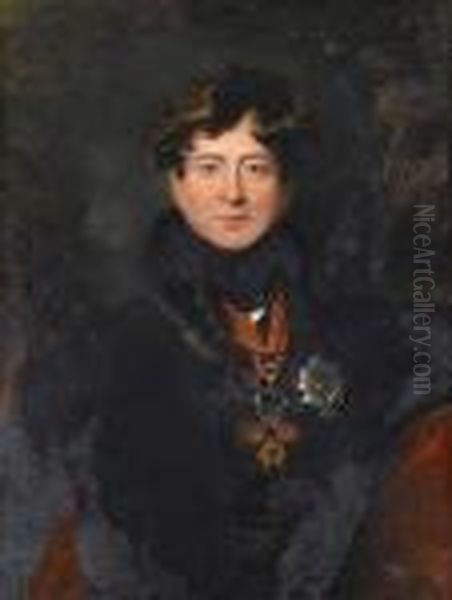 A Portrait Of King George Iv, 
Bust-length, In A Fur-trimmed Coat And Wearing The Badge Of The Order Of
 The Garter And The Spanish Order Of The Golden Fleece - view 1