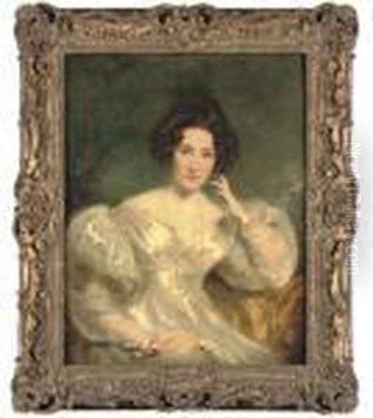 Portrait Of Mrs Sinclair, 
Three-quarter-length, In A White Dress,an Eyeglass On A Chain Around Her
 Neck - view 1