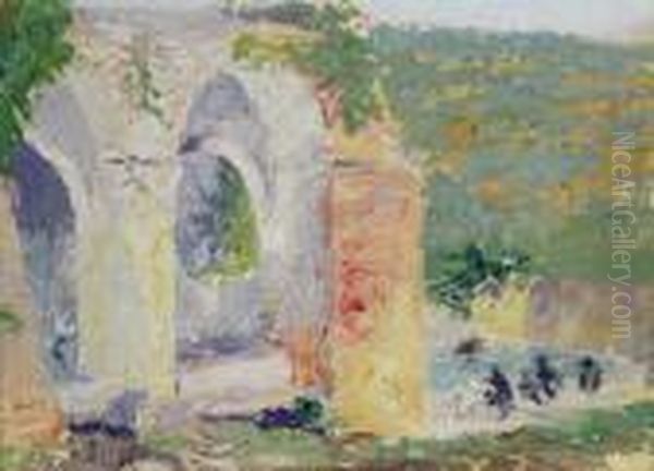 Aqueduct With Figures Bathing - view 1