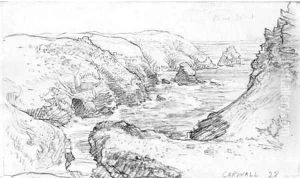 A cliff top view in Cornwall by Samuel Palmer