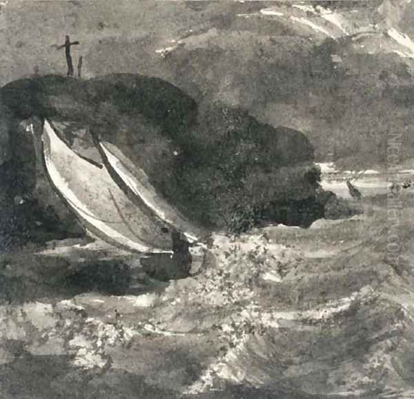 A sailing vessel in a squall off a headland - view 1
