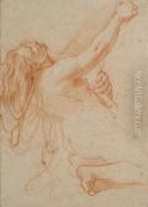 Femme Nue Agenouillee, Le Corps En Arriere, Le Bras Droit Leve by Charles Lebrun