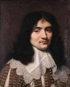Portrait D'un Homme En Buste Portant Un Col En Dentelle by Charles Lebrun