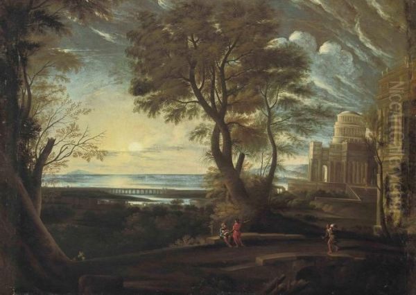 A Classical Landscape With Figures Resting On A Bridge - view 1