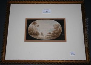 Coastal View With Twofigures Looking Out To A Hazy Sea Within A Feigned Oval by Claude Lorrain (Claude Gellee)