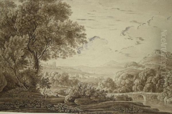 Landscape With Figures, Stone Bridge, And Fortified Villages In Distance - view 1