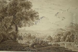 Landscape With Figures, Stone Bridge, And Fortified Villages In Distance