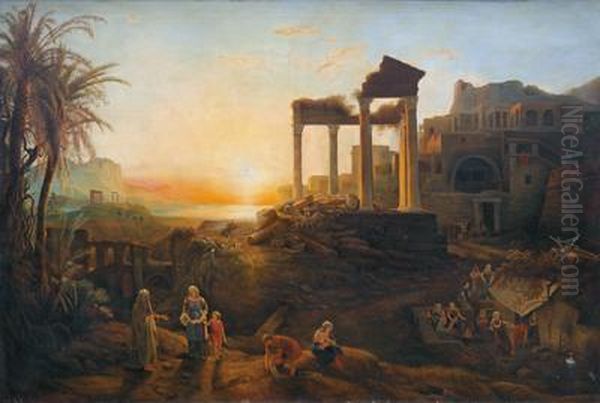 Paesaggio Classico Con Rovine E Molte Figure - view 1