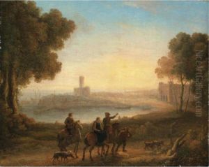 A Classical Landscape With Figures In The Foreground