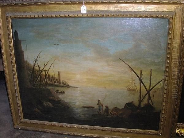 Harbour Scene With Figures By A Lighthouse In The Foreground - view 1