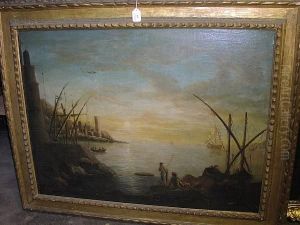 Harbour Scene With Figures By A Lighthouse In The Foreground by Claude Lorrain (Claude Gellee)