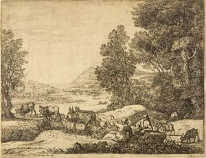 Berger Et Bergere Conversant. by Claude Lorrain (Claude Gellee)
