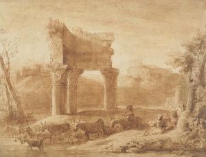 Drovers Amidst Classical Ruins by Claude Lorrain (Claude Gellee)