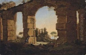 An Italianate Evening Landscape With A Shepherd And His Flock By A Ruined Aqueduct by Claude Lorrain (Claude Gellee)