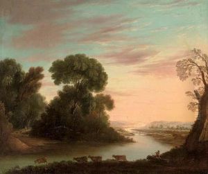 A Wooded River Landscape With A Drover Under A Tree, His Cattle Beyond