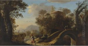 An Italianate Landscape With Figures; A Footbridge And Classical Ruins Beyond by Claude Lorrain (Claude Gellee)