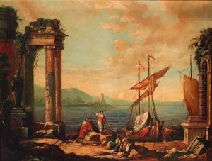Figures Resting By A Ruined Temple On A Quay by Claude Lorrain (Claude Gellee)