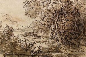 Venus And Adonis In An Extensive Landscape With Deer by Claude Lorrain (Claude Gellee)