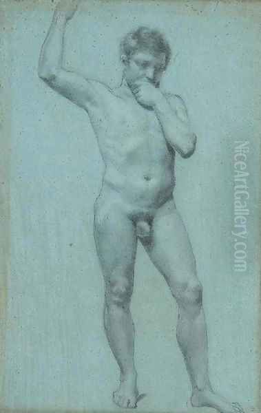 A male nude, his right hand raised - view 1