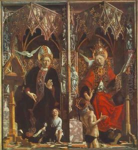 Altarpiece of the Church Fathers- St Augustine and St Gregory c. 1483 by Michael Pacher