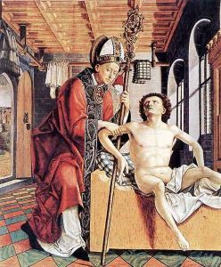 Altarpiece of the Church Fathers- St Augustine Liberating a Prisoner c. 1483 by Michael Pacher