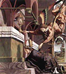 Altarpiece of the Church Fathers- Vision of St Sigisbert c. 1483 by Michael Pacher