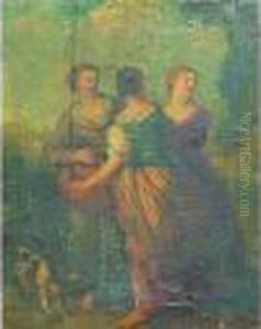 Trois Jeunes Femmes Se Promenant by Francois Lemoine (see Lemoyne)