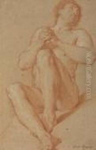 A Seated Academic Nude With His Hands Clasped by Francois Lemoine (see Lemoyne)